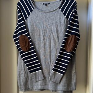 Pink Clover Gray Sweater with Navy Striped Sleeves